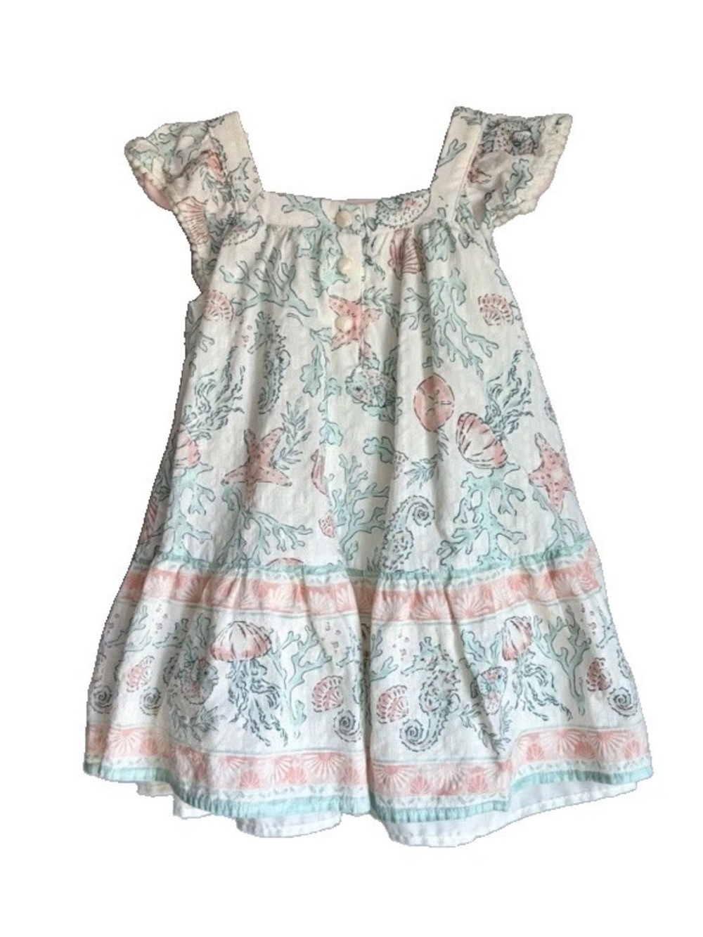 Tommy Bahama Girls Sundress 4T Coastal Seashell Jellyfish Tropical Ruffle Pom